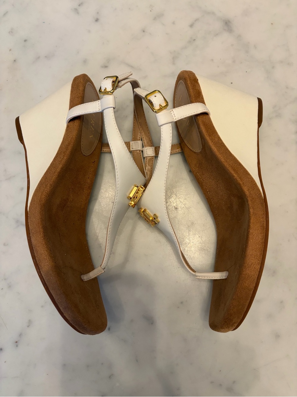 Ralph Lauren NEW Jeannie White Wedge Sandals T-Strap Thong Logo Sz 8.5 Resort - Picture 8 of 12
